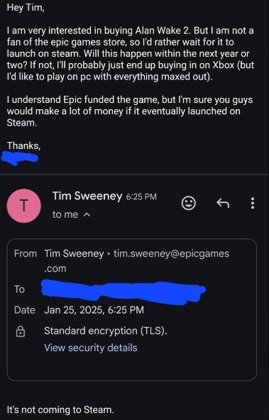 Alan Wake 2 tidak akan dijual di Steam, Tim Sweeney mengesahkan