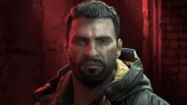 Kyle Crane from Dying Light looking straight at the camera, red lit room