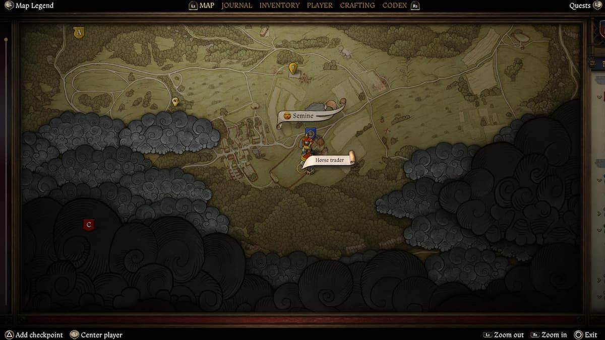 Image:  A screenshot showing the horse trader in Semine