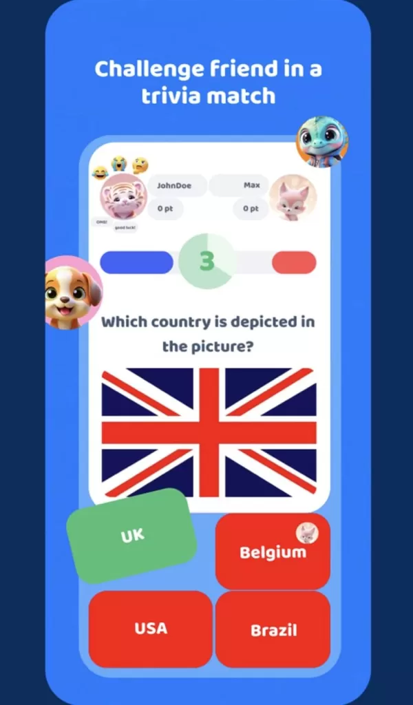 Qwizy screenshot showing a quiz question about national flags