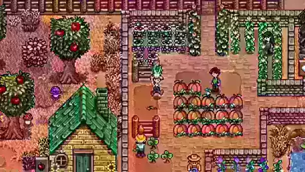 Image shows a four-player session of Stardew Valley where players are managing their farm