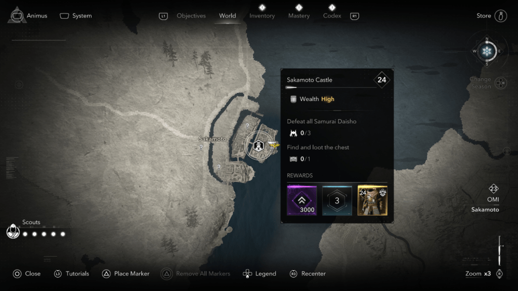 Sakamato Castle သည် Assassin's Creed Shadows တွင် 3000 xp xp